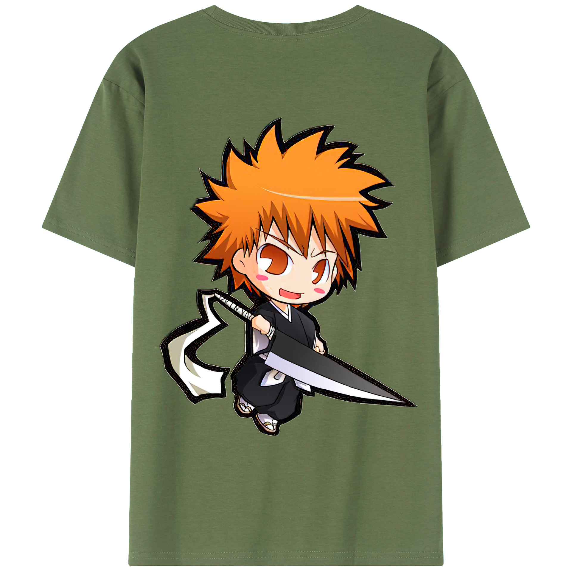（画像用） ブリーチ 黒崎一護（くろさき いちご）BLEACH Kurosaki Ichigo 綿100％ メンズ半袖Tシャツ（バックプリント） 通気性